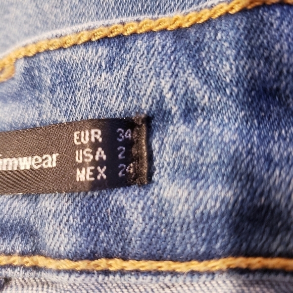 Zara Trafaluc Denimwear Red Green Side Varsity Stripe Jeans Womens 2 Frayed Hem - Picture 12 of 12